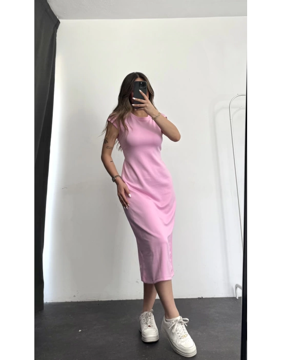 Adelina Kuşaklı Elbise - Pembe