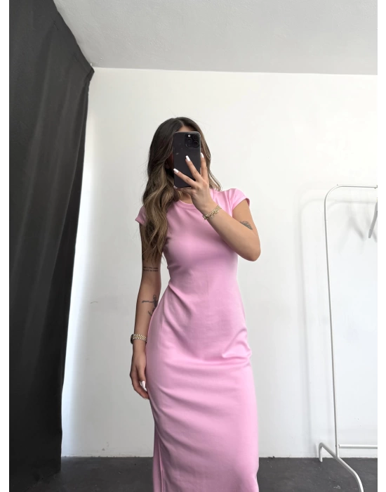Adelina Kuşaklı Elbise - Pembe