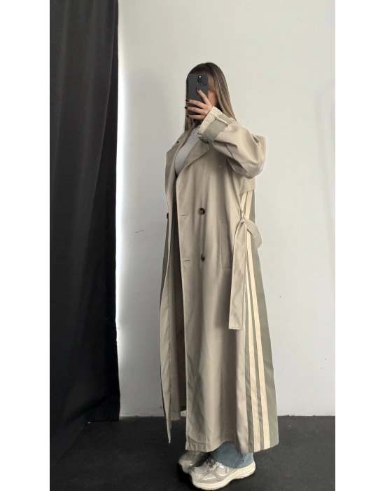 Adriana Şeritli Trençkot - Haki