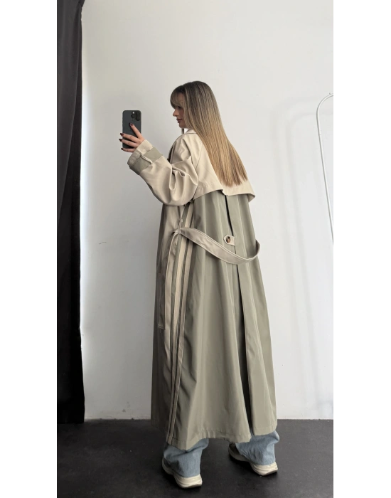 Adriana Şeritli Trençkot - Haki