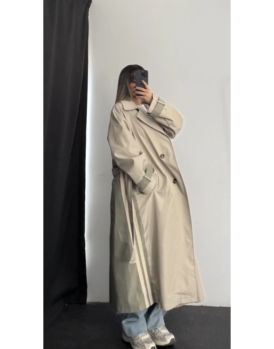 Adriana Şeritli Trençkot - Haki