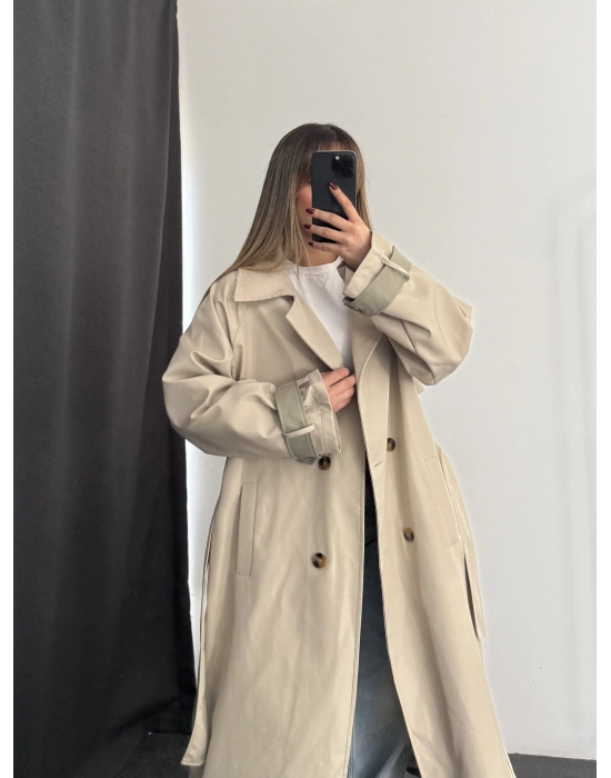 Adriana Şeritli Trençkot - Haki