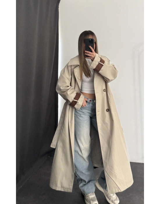 Adriana Şeritli Trençkot - Kahve