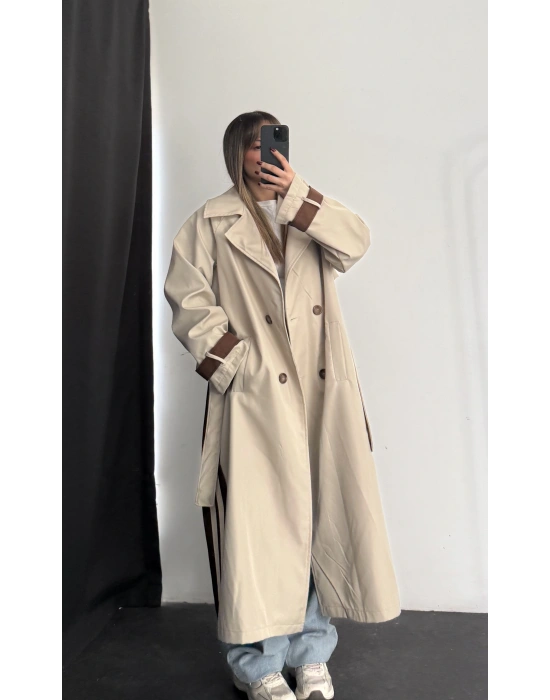 Adriana Şeritli Trençkot - Kahve