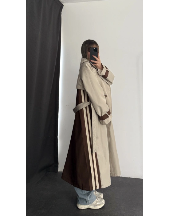 Adriana Şeritli Trençkot - Kahve