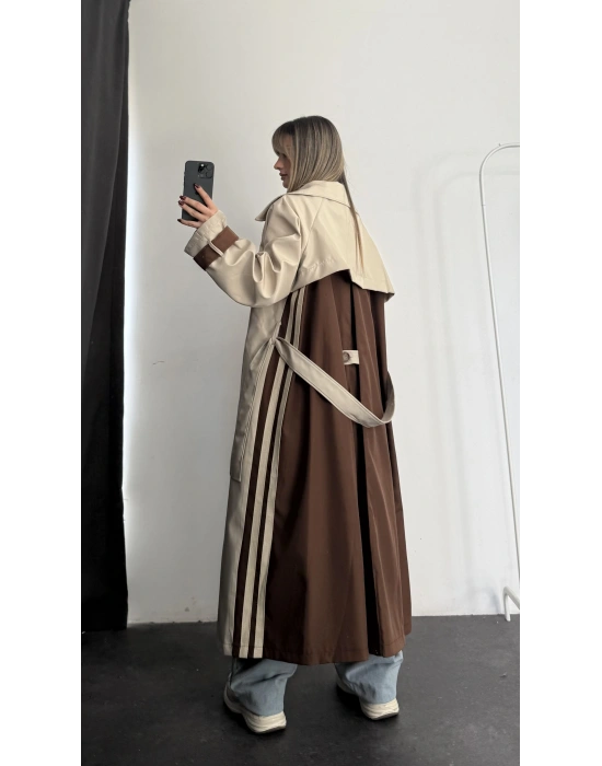 Adriana Şeritli Trençkot - Kahve