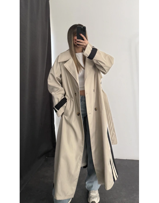 Adriana Şeritli Trençkot - Siyah