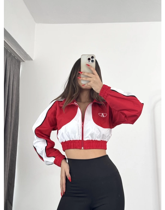 Afro Bomber Crop Ceket - Kırmızı