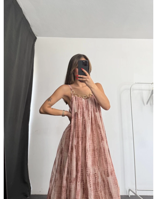 Aksesuar Yakalı Elbise - Pembe