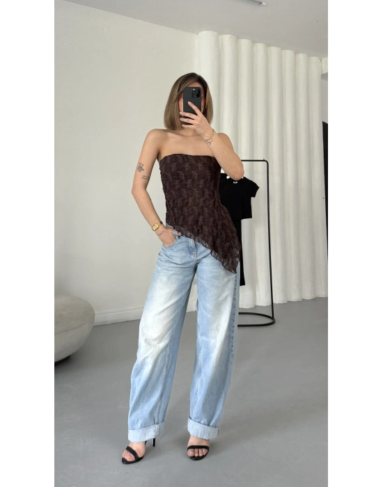 Alain Straplez Dantel Crop - Kahve