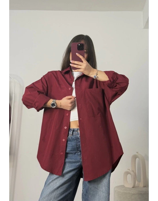 Aleksi Oversize Gömlek - Bordo