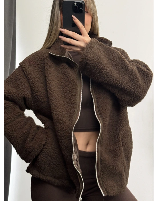 Alexi Peluş Mont - Kahve