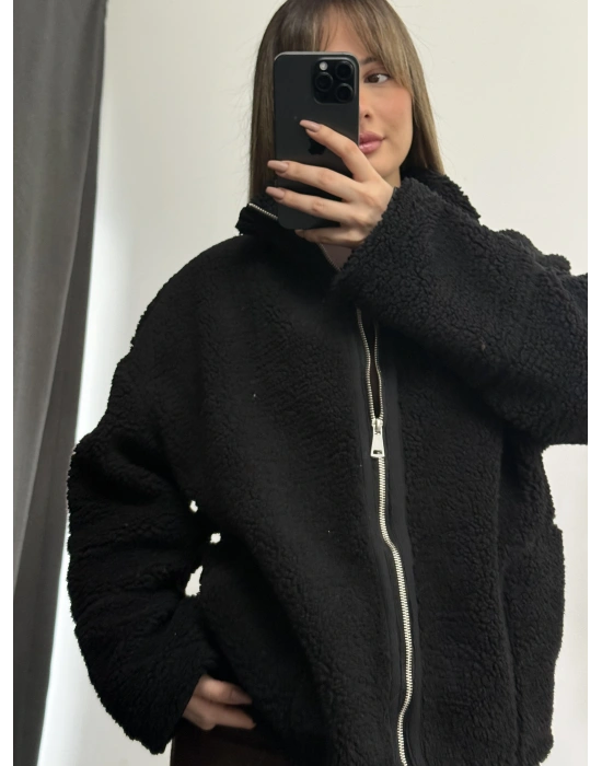 Alexi Peluş Mont - Siyah