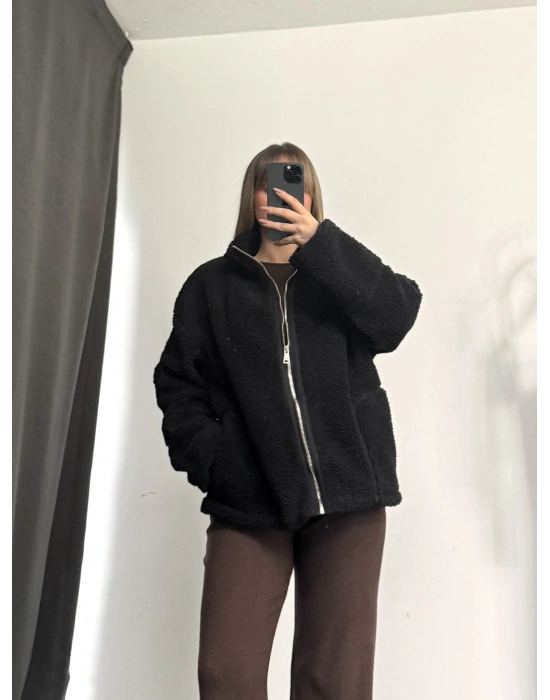 Alexi Peluş Mont - Siyah