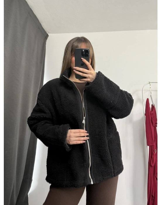 Alexi Peluş Mont - Siyah