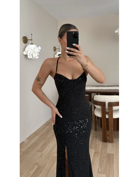 Alina Parıltılı Elbise - Siyah