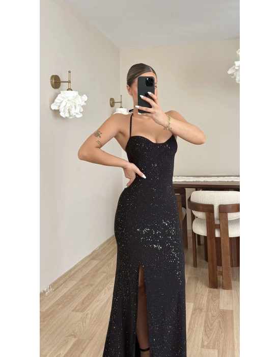 Alina Parıltılı Elbise - Siyah