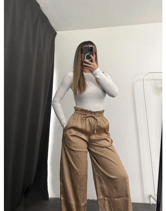 Alita Saten Palazzo Pantolon - Bej