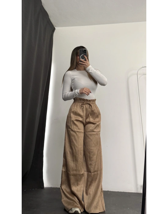 Alita Saten Palazzo Pantolon - Bej