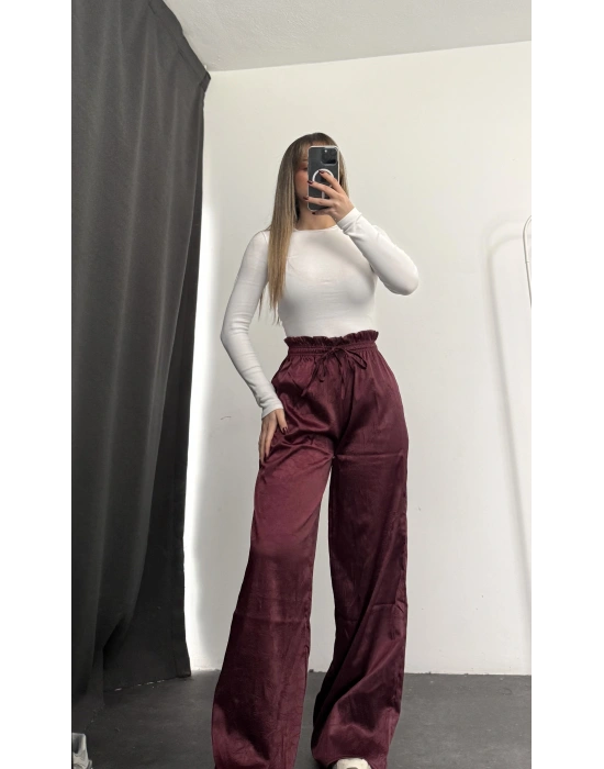 Alita Saten Palazzo Pantolon - Bordo