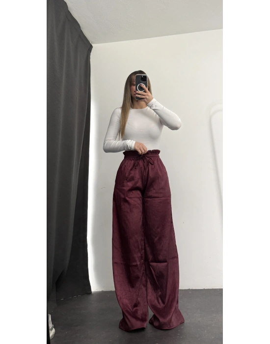 Alita Saten Palazzo Pantolon - Bordo