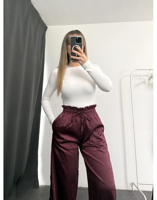 Alita Saten Palazzo Pantolon - Bordo