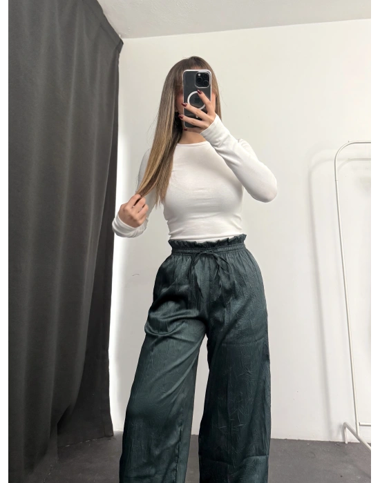 Alita Saten Palazzo Pantolon - Petrol Yeşili