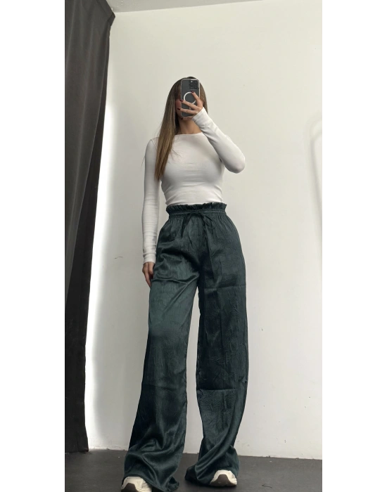 Alita Saten Palazzo Pantolon - Petrol Yeşili