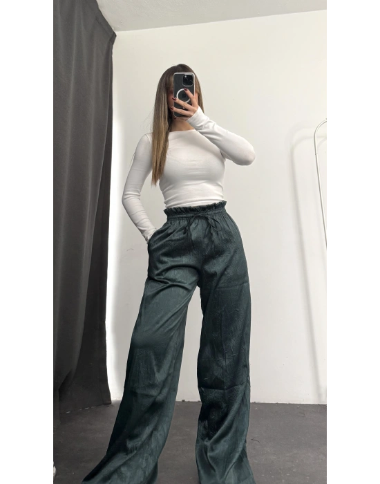 Alita Saten Palazzo Pantolon - Petrol Yeşili