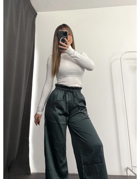 Alita Saten Palazzo Pantolon - Petrol Yeşili