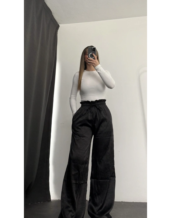 Alita Saten Palazzo Pantolon - Siyah