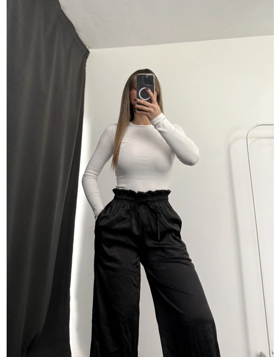 Alita Saten Palazzo Pantolon - Siyah