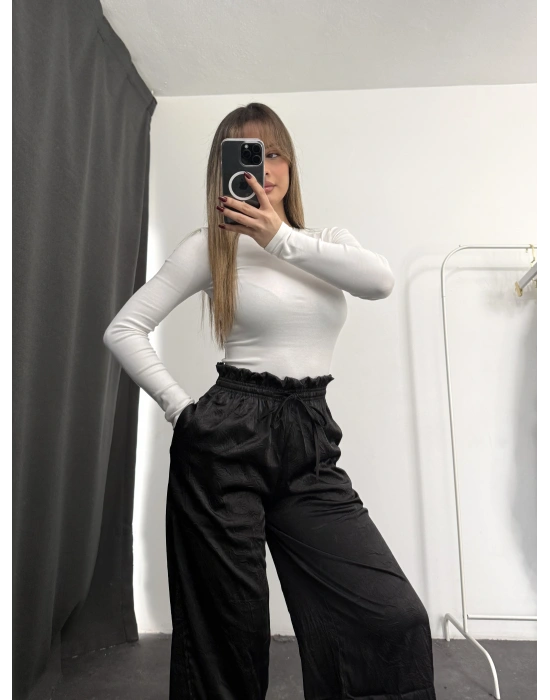 Alita Saten Palazzo Pantolon - Siyah