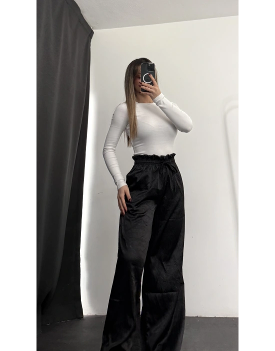 Alita Saten Palazzo Pantolon - Siyah