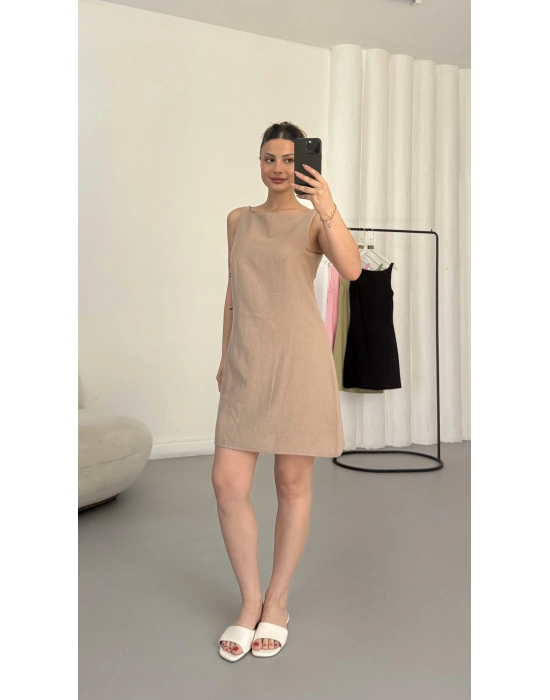 Amber Keten Elbise - Bej