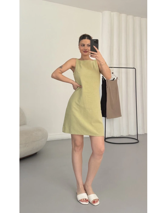 Amber Keten Elbise - Haki