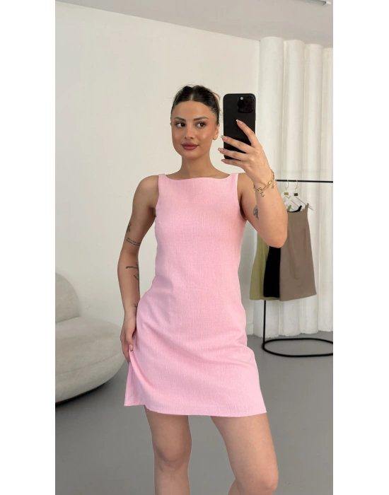 Amber Keten Elbise - Pembe