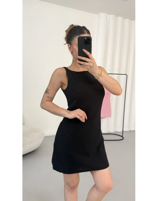 Amber Keten Elbise - Siyah