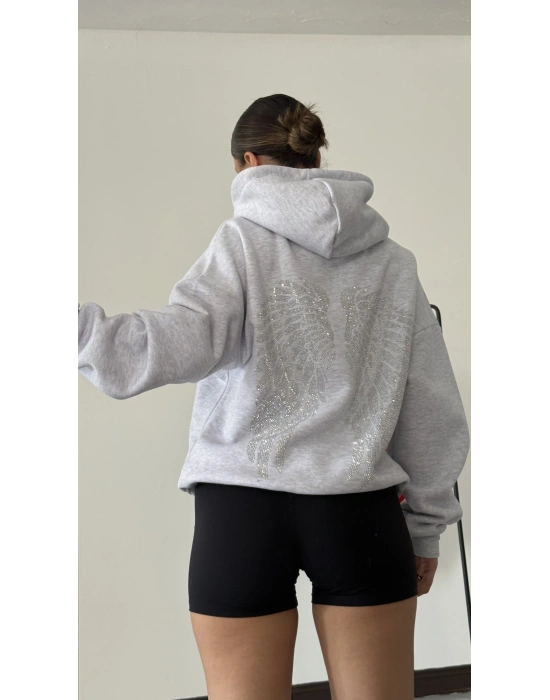 Angel Taşlı Sweatshirt - Gri