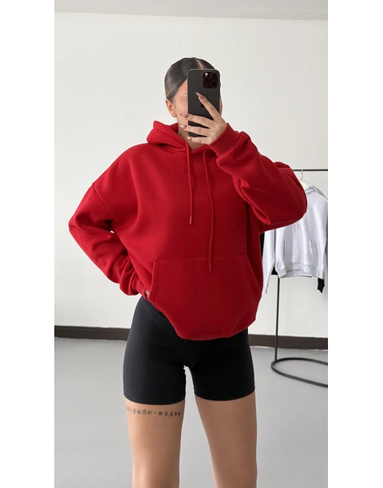 Angel Taşlı Sweatshirt - Kırmızı