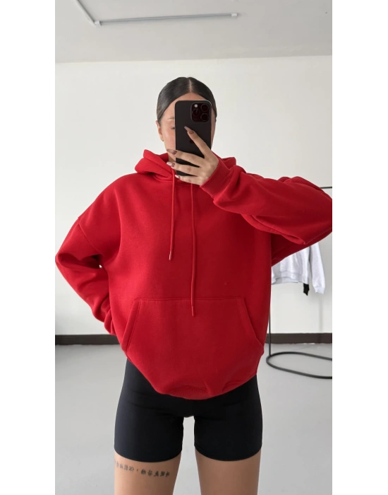 Angel Taşlı Sweatshirt - Kırmızı