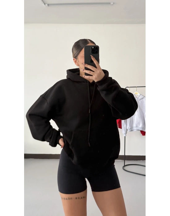 Angel Taşlı Sweatshirt - Siyah