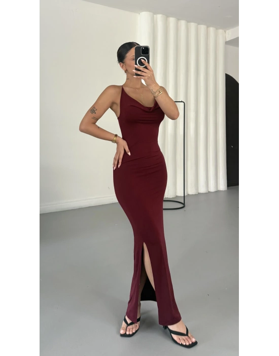 Angela Askılı Elbise - Bordo