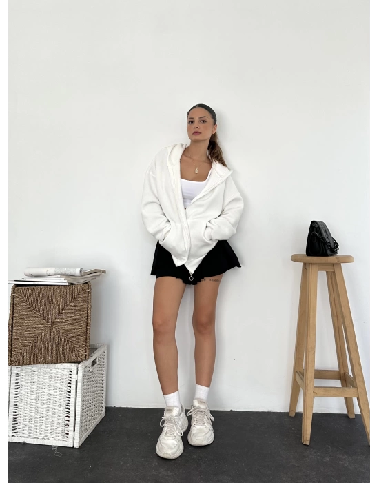 Apex Oversize Şardonlu Hırka-Beyaz