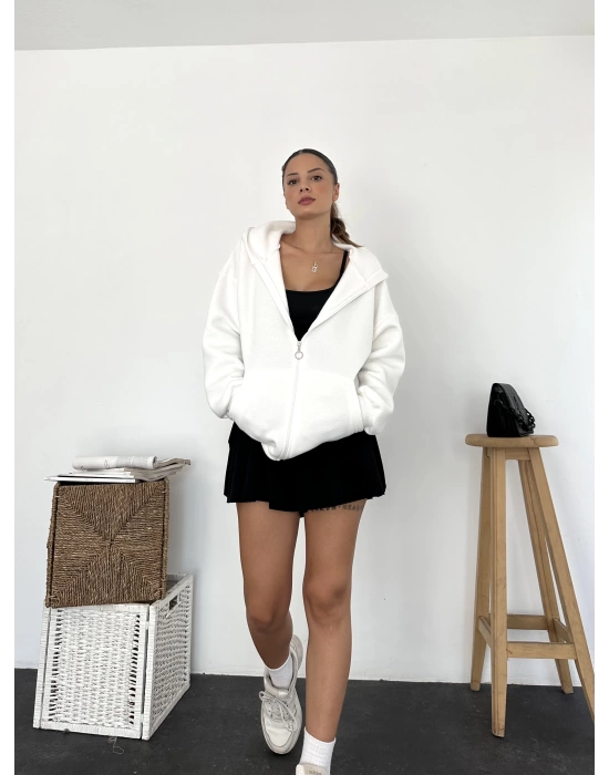 Apex Oversize Şardonlu Hırka-Beyaz
