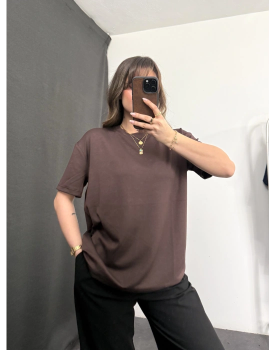 April Oversize Modal Tshirt - Kahve