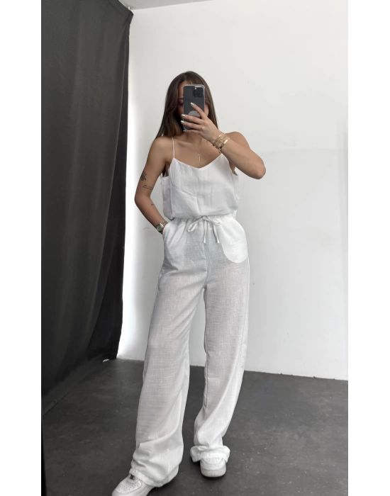 Arianna Keten Pantolon - Beyaz