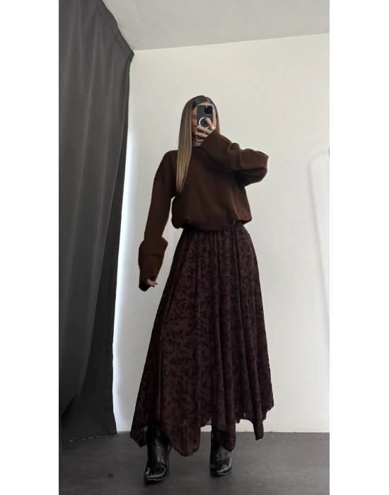 Ashe Desenli Tül Etek - Kahve