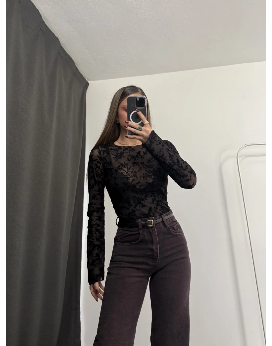 Ashe Transparan Tül Bluz - Siyah