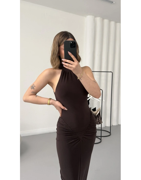 Avery Halter Yaka Elbise - Kahve